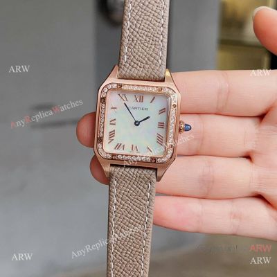 Copy Cartier Santos-dumont watches Rose Gold Diamond Mop Dial